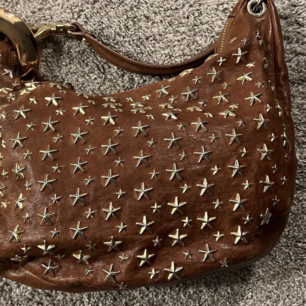 Jimmy Choo Star-Studded Brown Leather Shoulder Bag